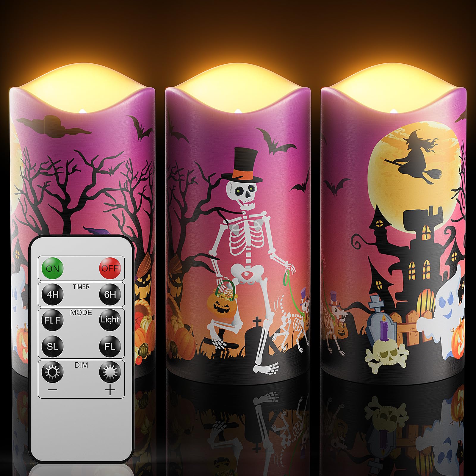 Halloween Flameless Led Candles, Orange Warm Light Halloween Candles, Battery Operated Candles, Candles With Remote Timers For H